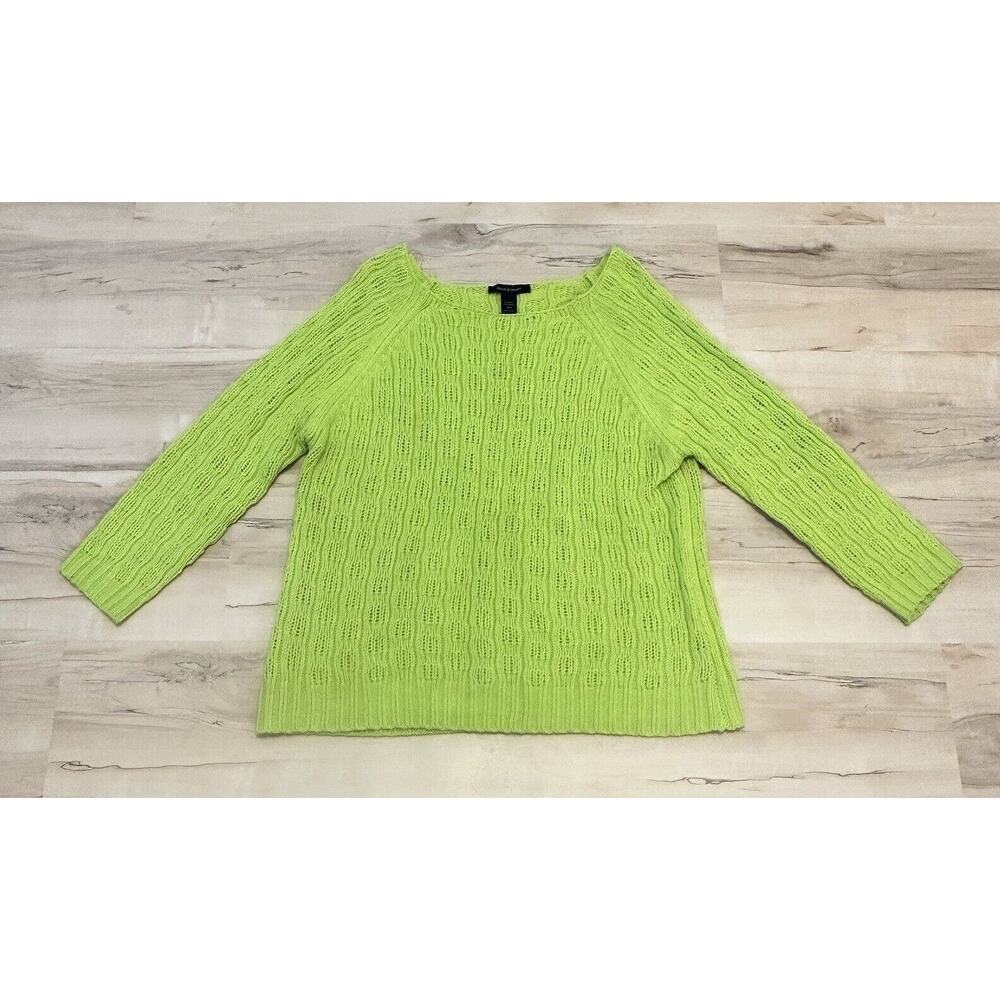 Ashley Stewart Women 22 24 Sweater Knit Wide Neck Line Long Sleeve Lime Green‎